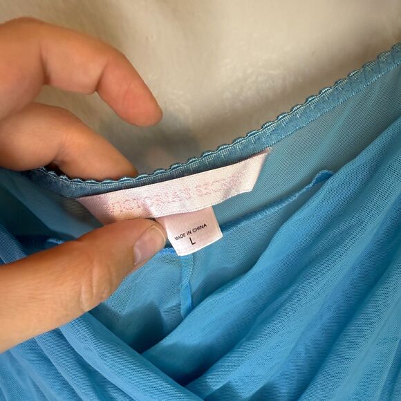 VTG Victoria's Secret Women's Aqua Blue Mesh Babydoll Lingerie Top Size LARGE - Picture 2 of 5